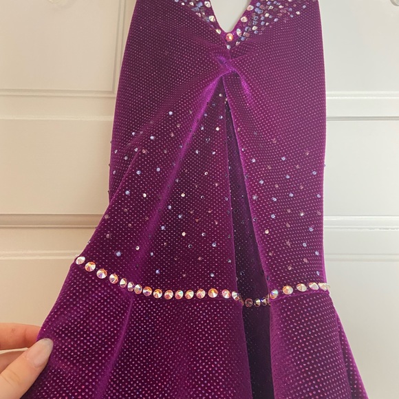 Magenta halter figure skating dress with Swarovski beading - Picture 7 of 14